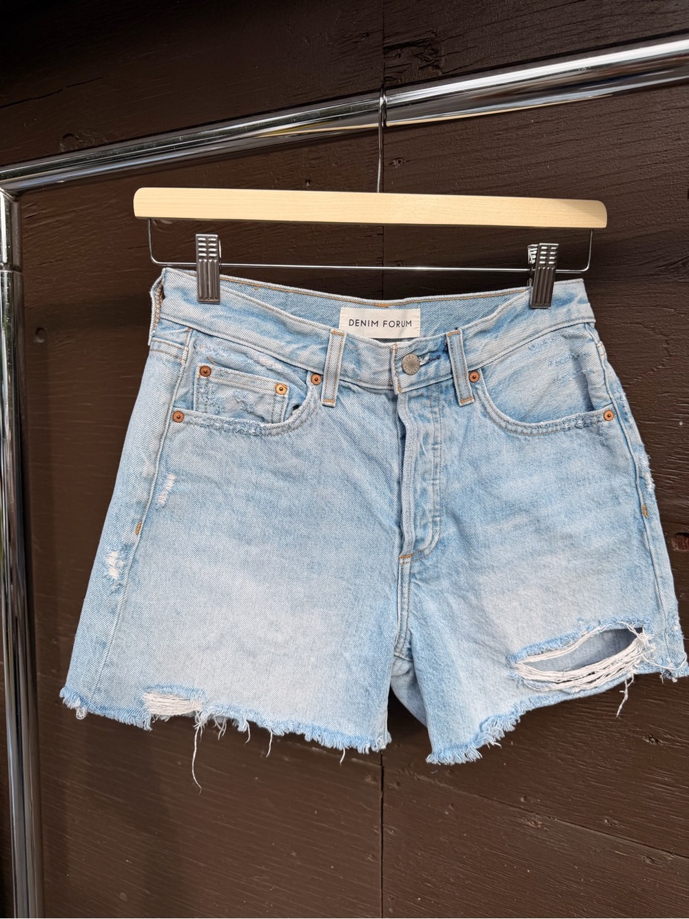 Denim Forum Light Wash Distressed High-Rise Jean Shorts